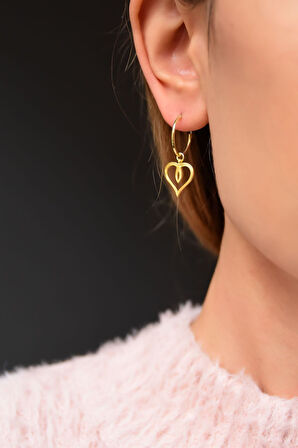 925 Ayar Gümüş Altın Kaplama Kalp Halka Küpe