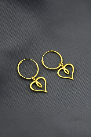 925 Ayar Gümüş Altın Kaplama Kalp Halka Küpe