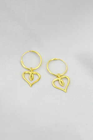 925 Ayar Gümüş Altın Kaplama Kalp Halka Küpe