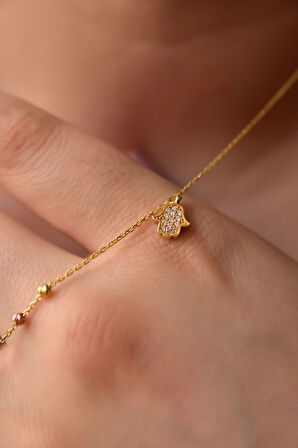 925 Ayar Gümüş 3 Renk Akışlı Sim Dorika Fatma Eli Ve Melek Kolye