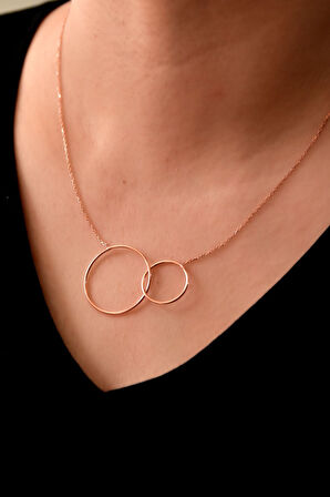 925 Ayar Gümüş Rose Altın Kaplama Çift Halka Kolye