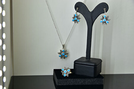 925 Ayar Firuze Taşlı Markezit Set