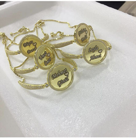 925 Ayar Gold Renk Asansörlü Kişiye Özel Bileklik