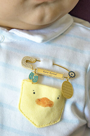 Oğluşum Benim Yazılı Erkek Bebek Iğnesi 14 Ayar Altın Kaplama 925 Ayar Gümüş - Uvps900047