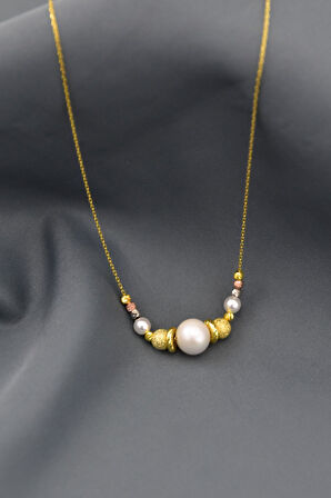 925 Ayar Gümüş Sim Üç Renk Dorika Toplu Incili Kadın Kolye