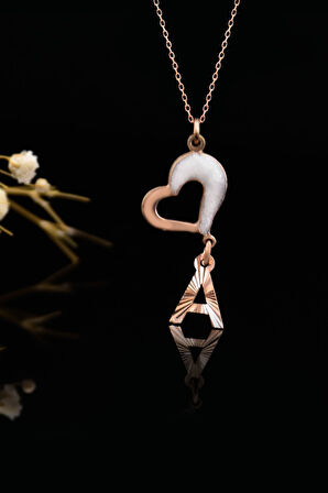 925 Ayar Gümüş Rose Kaplama Kristal A Harfli Sedef Mineli Kalp Kadın Kolye