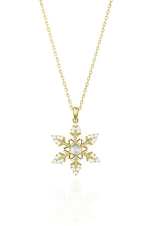 925 Ayar Gümüş Gold Kaplama Opal Kar Tanesi Kadın Kolye