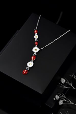 925 Ayar Gümüş Rodyum Kaplama Akışlı Uğur Böceği Ve Papatya Kadın Kolye