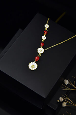 925 Ayar Gümüş Gold Kaplama Akışlı Uğur Böceği Ve Papatya Kadın Kolye