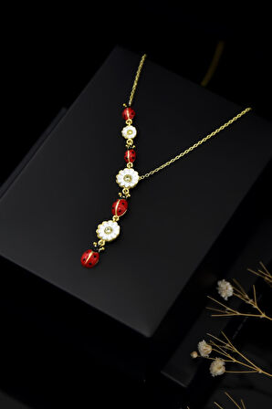 925 Ayar Gümüş Gold Kaplama Akışlı Uğur Böceği Ve Papatya Kadın Kolye