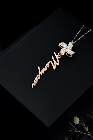 925 Ayar Gümüş Rose Kaplama Meryem Yazılı Rüzgar Gülü Kadın Kolye