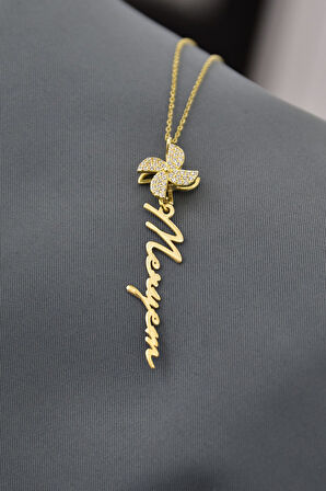 925 Ayar Gümüş Gold Kaplama Meryem Yazılı Rüzgar Gülü Kadın Kolye