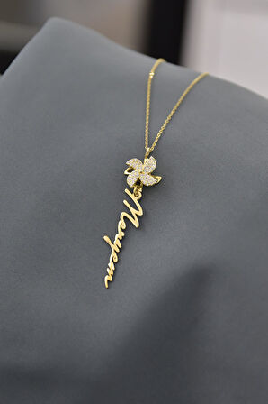 925 Ayar Gümüş Gold Kaplama Meryem Yazılı Rüzgar Gülü Kadın Kolye