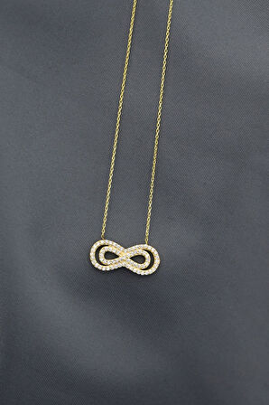 925 Ayar Gümüş Gold Kaplama Iç Içe Sonsuzluk Kadın Kolye