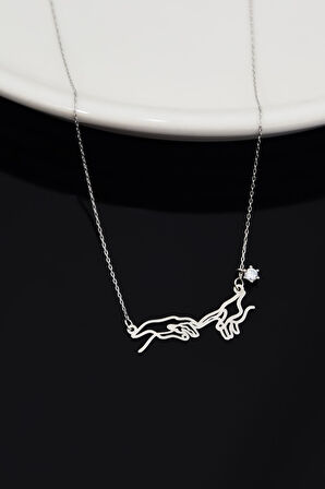 925 Ayar Gümüş Rodyum Tek Taşlı Kader Kadın Kolye