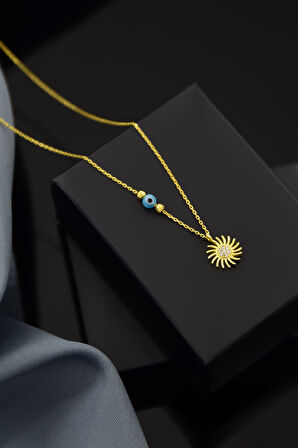 925 Ayar Gümüş Gold Kaplama Dorika Toplu Güneş Kolye