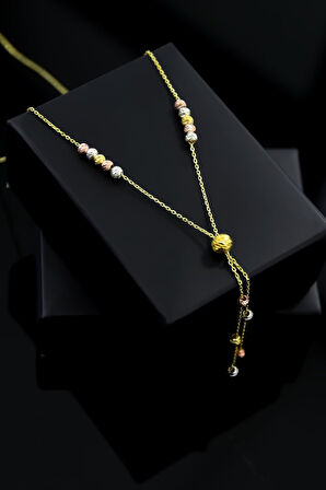 925 Ayar Gümüş Üç Renk Dorika Toplu Akışlı Kolye