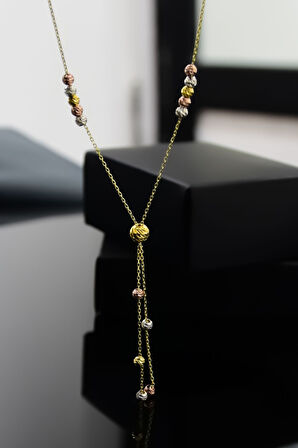 925 Ayar Gümüş Üç Renk Dorika Toplu Akışlı Kolye