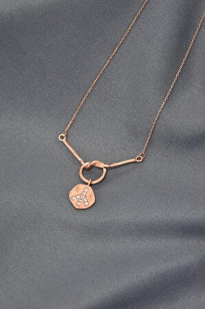 925 Ayar Gümüş Rose Kaplama Barış Sembolü Düğüm Kadın Kolye