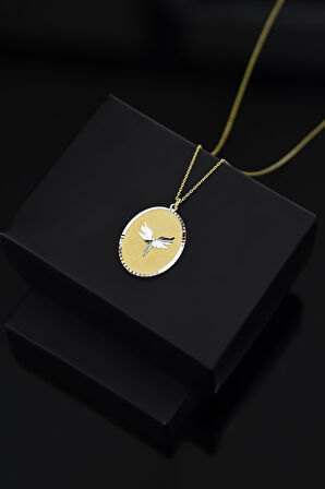 925 Ayar Gümüş Gold Kaplama Mikail Meleği Plaka Kolye