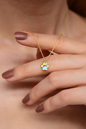 925 Ayar Gümüş Gold Kaplama Mineli Pati Kolye