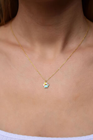 925 Ayar Gümüş Gold Kaplama Mineli Pati Kolye