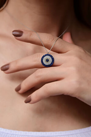 925 Ayar Gümüş Rodyum Kaplama Nazar Kolye