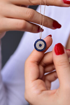 925 Ayar Gümüş Rose Kaplama Nazar Kolye