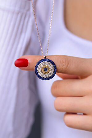 925 Ayar Gümüş Rose Kaplama Nazar Kolye