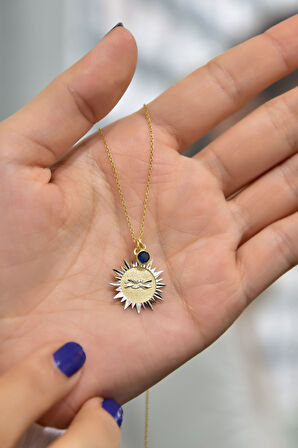 925 Ayar Gümüş Gold Kaplama Doğum Taşlı Kristal Kesim Plaka Kova /aquarius Burç Kolye