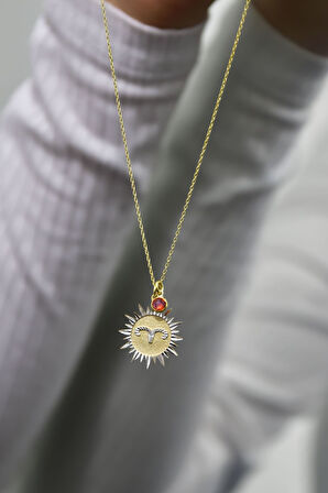 925 Ayar Gümüş Gold Kaplama Doğum Taşlı Kristal Kesim Plaka Koç/aries Burç Kolye