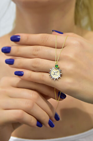 925 Ayar Gümüş Gold Kaplama Doğum Taşlı Kristal Kesim Plaka Ikizler-gemini Burç Kolye