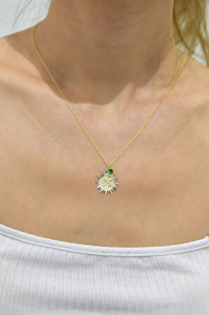 925 Ayar Gümüş Gold Kaplama Doğum Taşlı Kristal Kesim Plaka Ikizler-gemini Burç Kolye