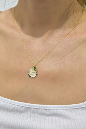 925 Ayar Gümüş Gold Kaplama Doğum Taşlı Kristal Kesim Plaka Ikizler-gemini Burç Kolye