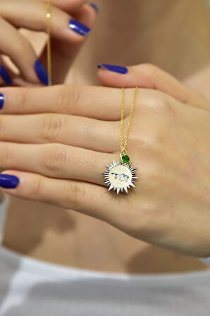 925 Ayar Gümüş Gold Kaplama Doğum Taşlı Kristal Kesim Plaka Başak / Virgo Burç Kolye