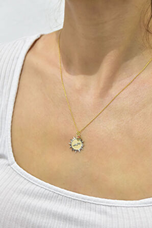 925 Ayar Gümüş Gold Kaplama Doğum Taşlı Kristal Kesim Plaka Yay / Sagittarius Burç Kolye