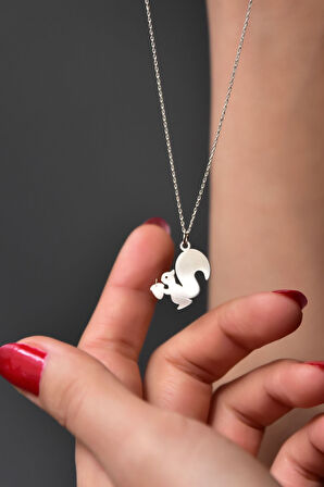 925 Ayar Gümüş Rodyum Kaplama Kesim Fındık Kurdu Sincap Kolye