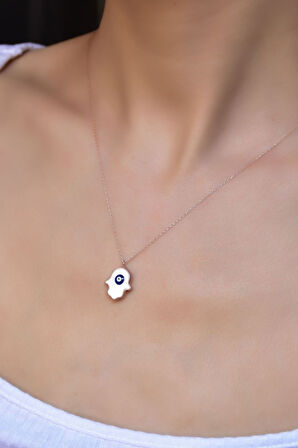 925 Ayar Gümüş Rose Kaplama Nazar Mineli Sedef Fatma Eli Kolye