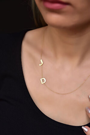 925 Ayar Gümüş Gold Kaplama Asimetrik J Ve D Harf Kolye