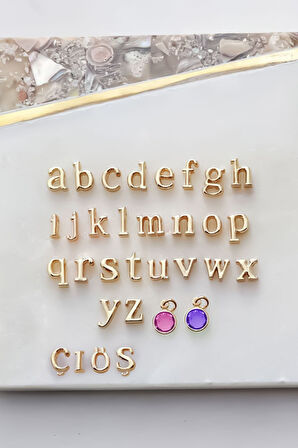 925 Ayar Gümüş Gold Mini Üç Boyutlu S Harfi Kalp Doğum Taşlı Kolye