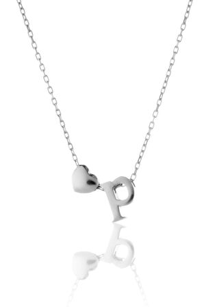 925 Ayar Gümüş Rodyum Kaplama Mini Üç Boyutlu P Harfi Kalp Kolye