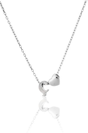 925 Ayar Gümüş Rodyum Kaplama Mini Üç Boyutlu Ç Harfi Kalp Kolye