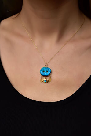 925 Ayar Gümüş Gold Kaplama Camdaki Kadın Süryani Nazar Boncuğu Cam Göz Kolye