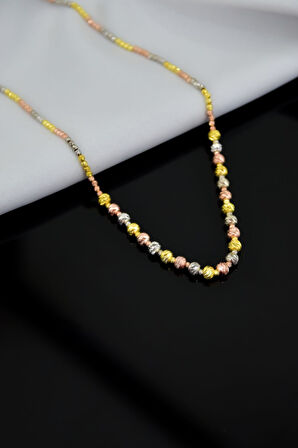 925 Ayar Gümüş Üç Renk Iki Boy Dorika Top Kolye