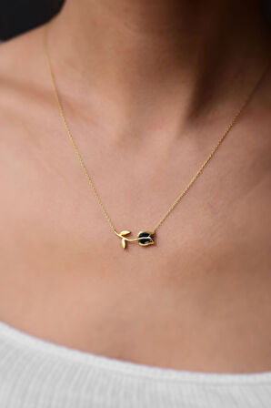 925 Ayar Gümüş Gold Kaplama Turuncu Taşlı Lale Kolye