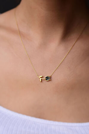 925 Ayar Gümüş Gold Kaplama Turuncu Taşlı Lale Kolye