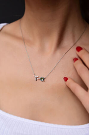 925 Ayar Gümüş Rodyum Kaplama Olive Taşlı Lale Kolye