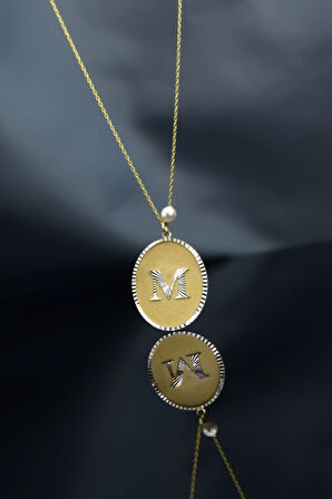 925 Ayar Gümüş Gold Rodyum Kaplama Incili M Harf Plaka Kolye