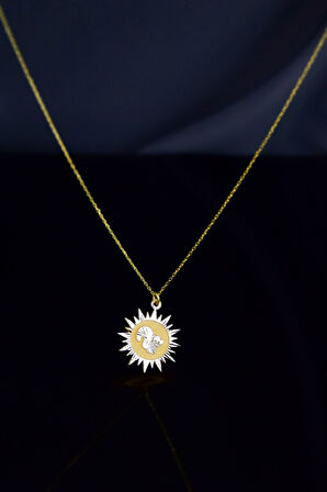 925 Ayar Gümüş Gold Rodyum Kaplama Fındık Kurdu Kristal Kesim Güneş Plaka Kolye