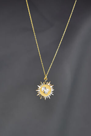 925 Ayar Gümüş Gold Rodyum Kaplama Fındık Kurdu Kristal Kesim Güneş Plaka Kolye